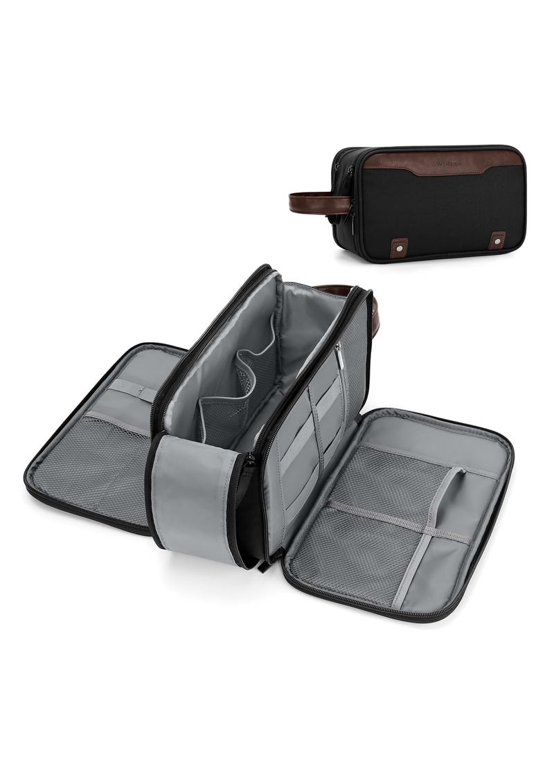 Wedama Wedama Toiletry Bag for Men, Large Hanging Travel Toiletry Bag, Extra Electronic Organizer Bag Waterproof Shaving Bag for Toiletries with PU Handle for Travel Business Trips Swim Camping, Black&Brown 