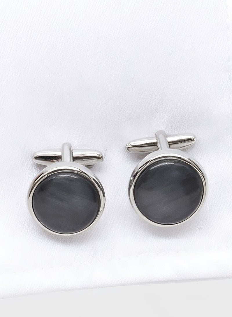DB Innov. Cufflinks, Grey Opal Silver Frame Round Cufflinks, 2 PCS for One Set Premium Copper Jewelry Specially Design for Men's Shirt Wedding Business Gift with Delicate Package Box. - Image 1