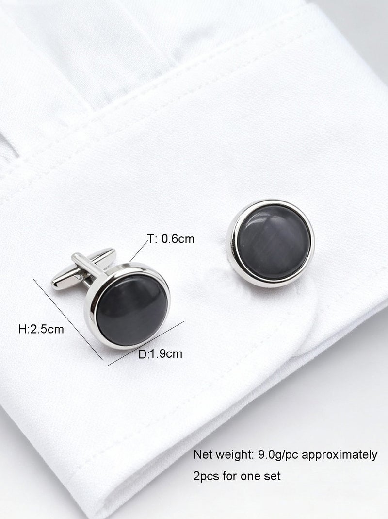 DB Innov. Cufflinks, Grey Opal Silver Frame Round Cufflinks, 2 PCS for One Set Premium Copper Jewelry Specially Design for Men's Shirt Wedding Business Gift with Delicate Package Box. - Image 4