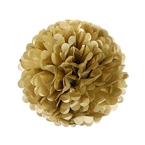 Allydrew 8" Set of 5 Tissue Pom Poms Party Decorations for Weddings, Birthday Parties Baby Showers and Nursery Décor, Gold Metallic - Image 2