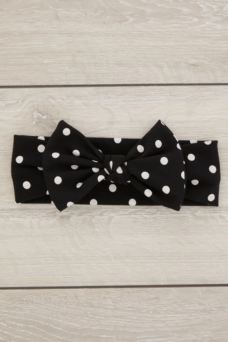 Babygiz Black and White Polka Dot Handmade Soft Bow Tied Natural Cotton Combed Cotton Baby Kids Girls Bandana Best Of Series