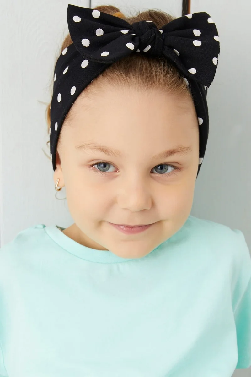 Babygiz Black and White Polka Dot Handmade Soft Bow Tied Natural Cotton Combed Cotton Baby Kids Girls Bandana Best Of Series