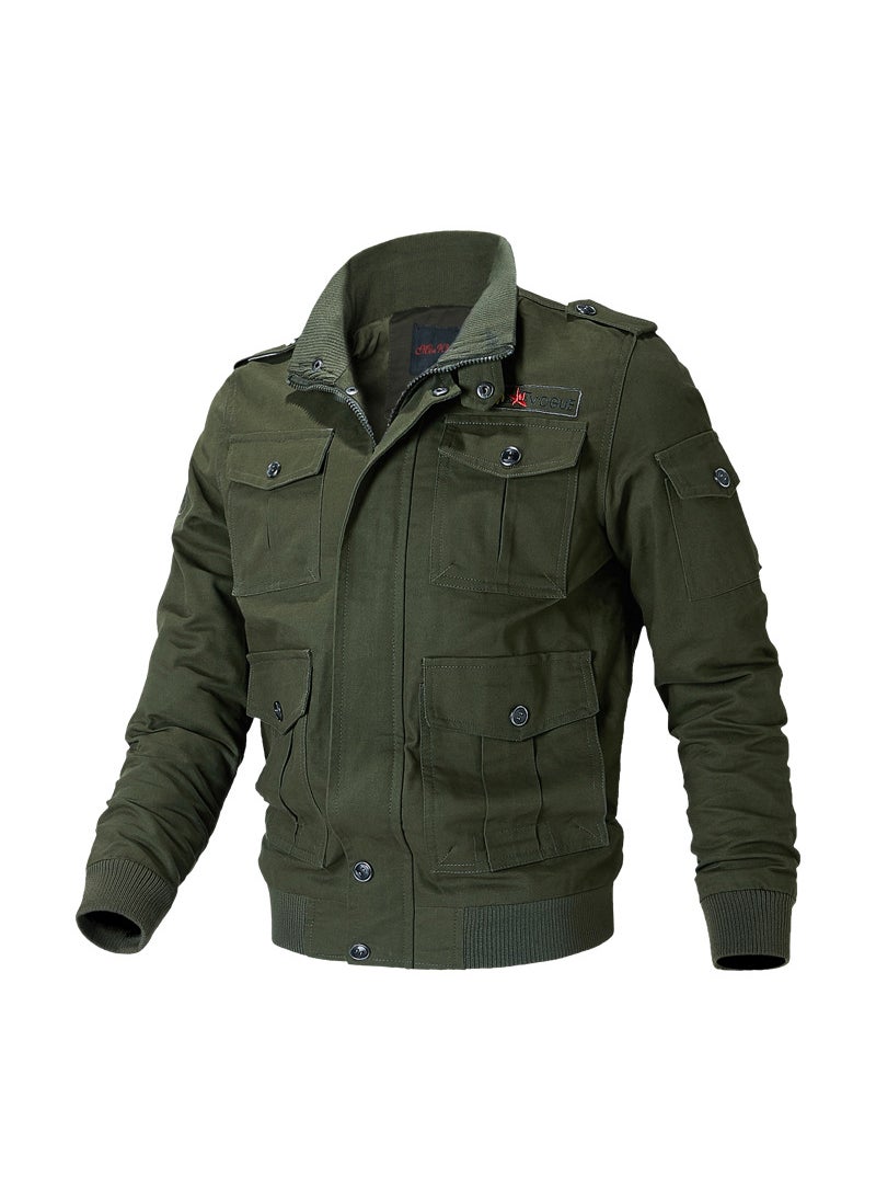 Cross-border new mens tough guy army fan jacket plus size windbreaker mens wash cotton collar coat wholesale 1222 Army Green 
