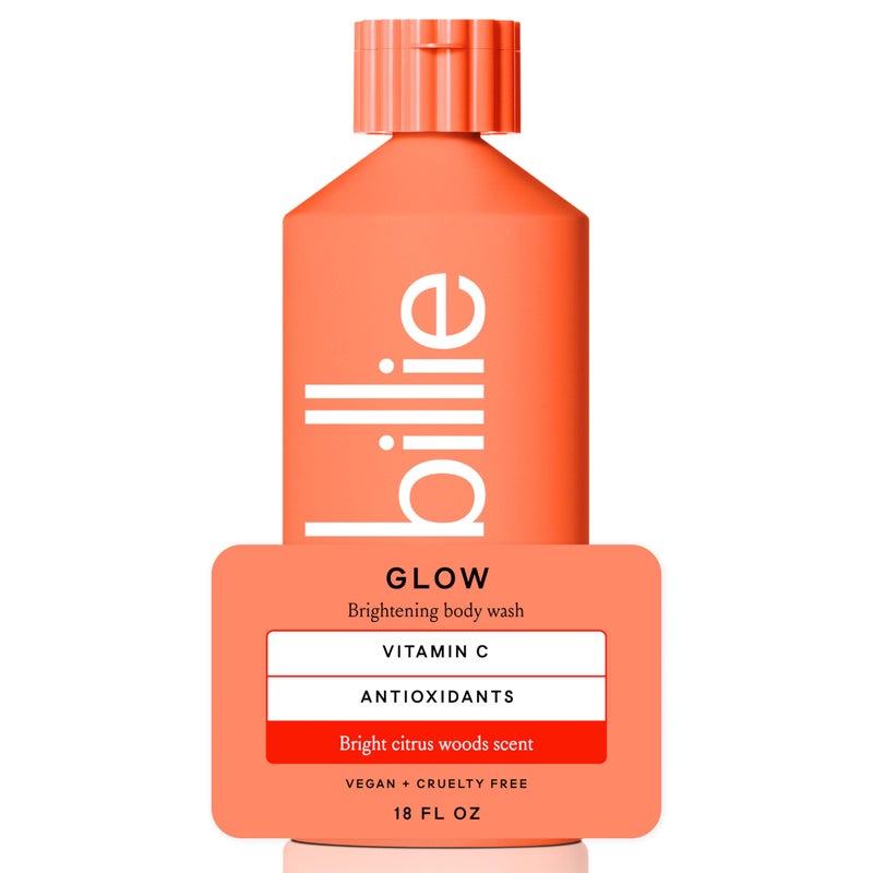 Billie Glow Brightening Womens Body Wash, 18 fl oz, Bright Citrus Woods Scent, Vegan, Cruelty Free - Image 1