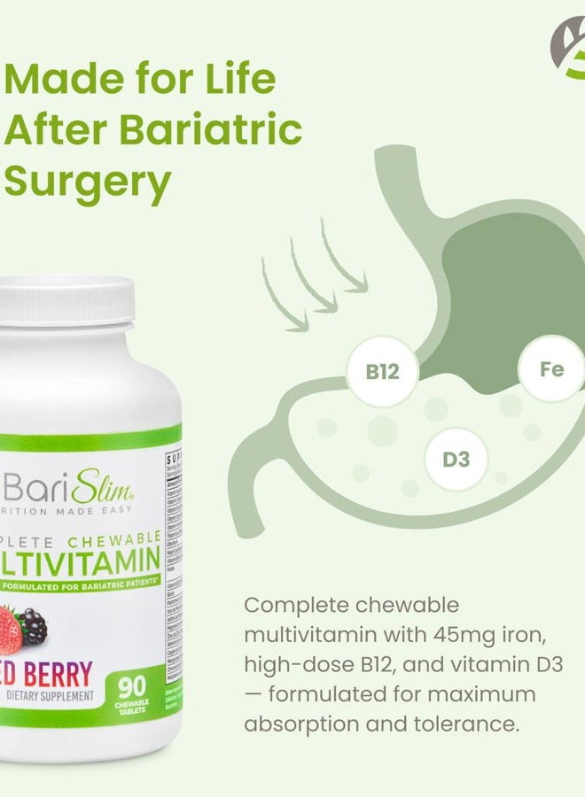 Bari Slim Complete Chewable Bariatric Multivitamin Tablets - 45 mg Iron - Bariatric Vitamin & Supplement for Post Bariatric Surgery Including Gastric Bypass & Gastric Sleeve | Mixed Berry (90 Count) - Image 4
