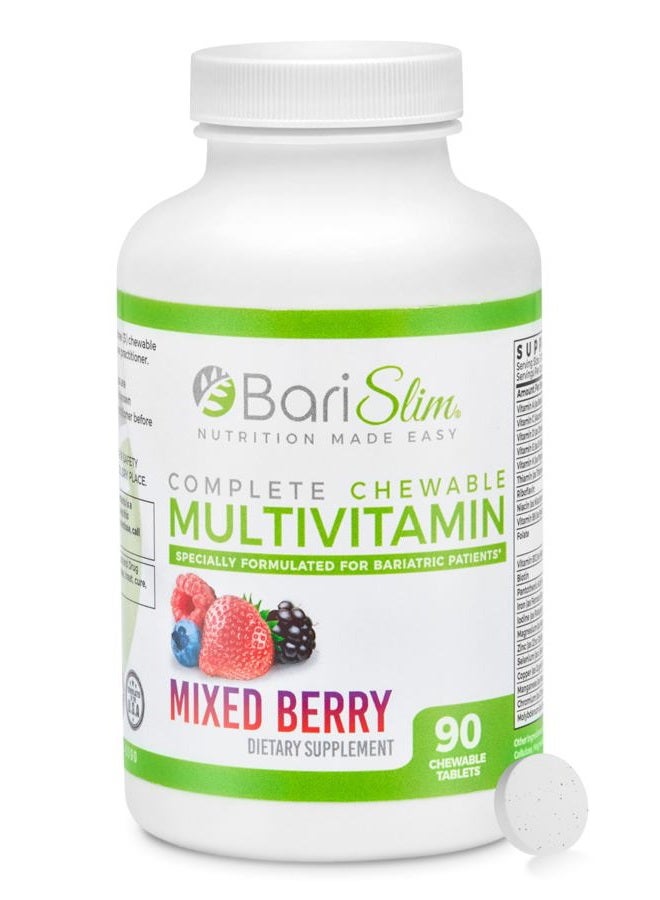 Bari Slim Complete Chewable Bariatric Multivitamin Tablets - 45 mg Iron - Bariatric Vitamin & Supplement for Post Bariatric Surgery Including Gastric Bypass & Gastric Sleeve | Mixed Berry (90 Count) - Image 1