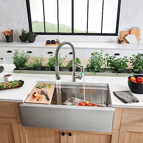 Fapully Kitchen Faucets with Pull Down Sprayer,Commercial Single Handle Kitchen Sink Faucet with LED Light,Brushed Nickel - Image 2