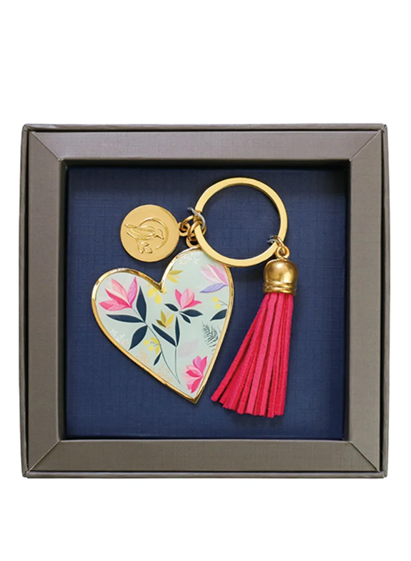 Sara Miller Metal Key Ring with Heart and Tassel