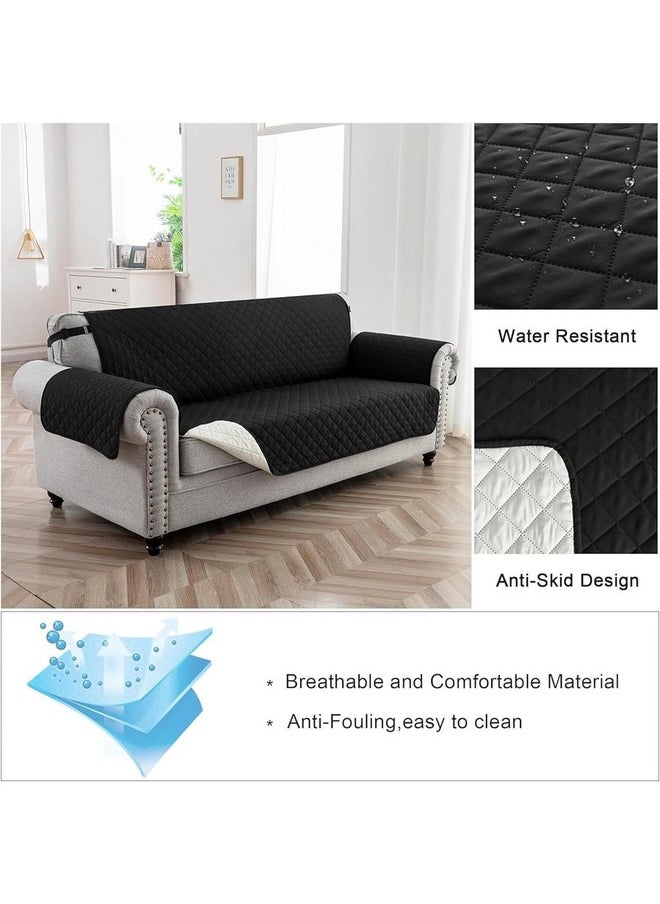 HOUSE OF QUIRK House of Quirk Reversible Sofa Cover, 2 Seater Couch Covers with Adjustable Elastic Straps, 280 GSM Sofa Slipcovers for Pets (Black/Beige, 137.1 x 190.5cm)  - Image 3