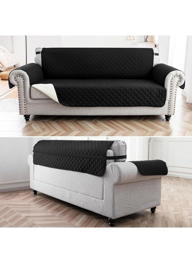 HOUSE OF QUIRK House of Quirk Reversible Sofa Cover, 2 Seater Couch Covers with Adjustable Elastic Straps, 280 GSM Sofa Slipcovers for Pets (Black/Beige, 137.1 x 190.5cm)  - Image 2