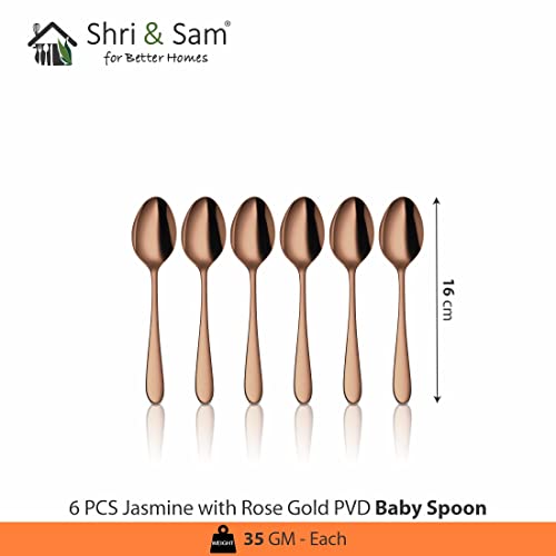 Shri & Sam Stainless Steel Jasmine Rose Gold PVD Coating Baby Spoon,6 Pieces - Image 2
