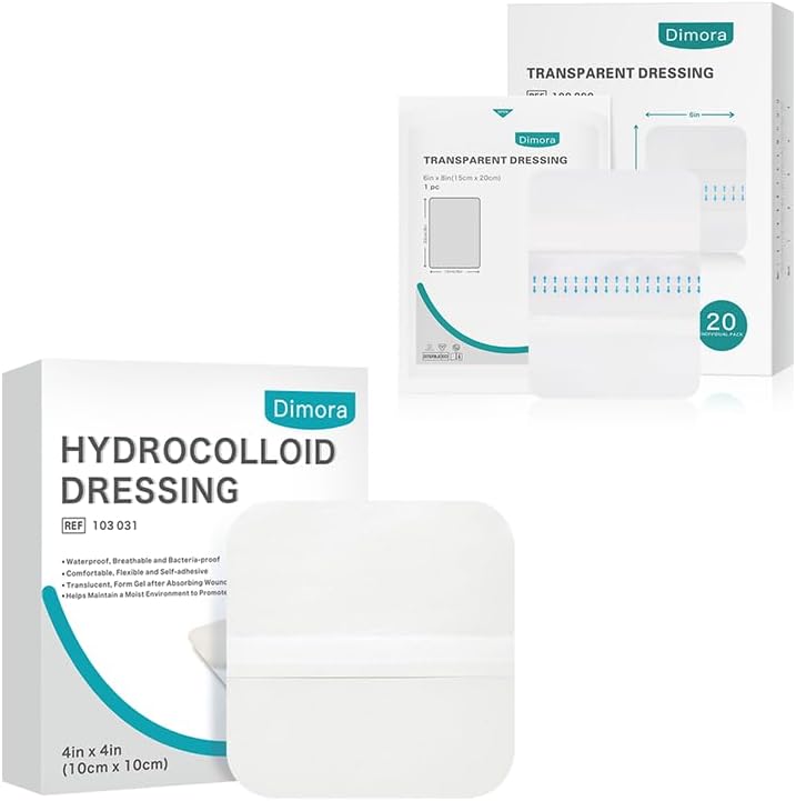Dimora Transparent Film Wound Dressing 6x8 inch 20 Packs  Dimora Hydrocolloid Wound Dressing 10 Pack Ultra Thin 4 x 4 - Image 1