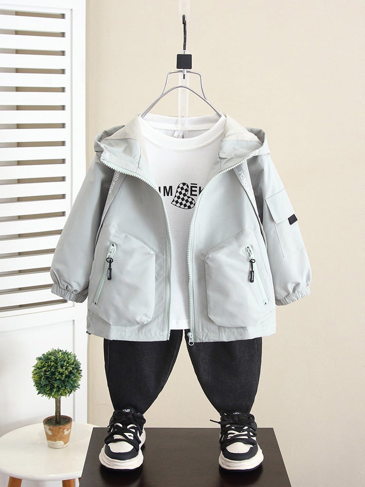 5902 Boys' Rush Jacket Children'S Western Style Hooded Top Baby Autumn Fashionable - Image 2