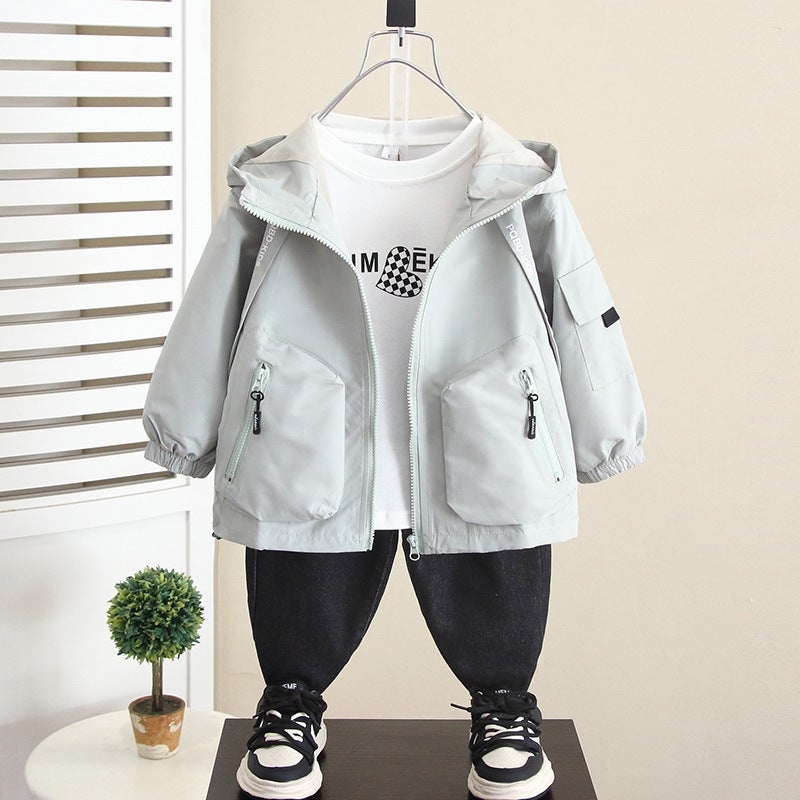 5902 Boys' Rush Jacket Children'S Western Style Hooded Top Baby Autumn Fashionable - Image 1