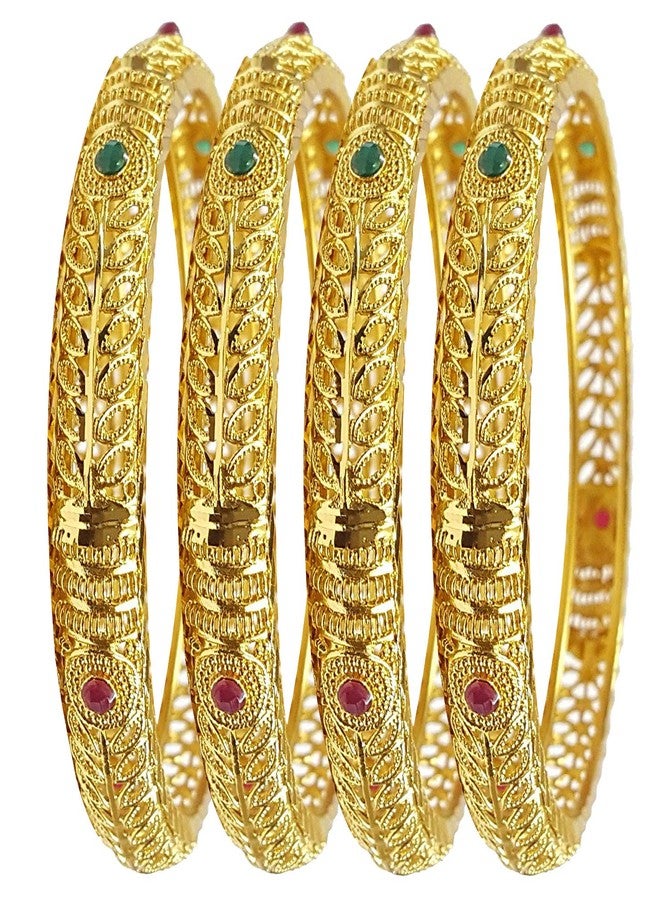 YouBella Fashion Jewellery Traditional Gold Plated Bracelet Bangles Set of 4 for Girls and Women (2.6) - Image 3