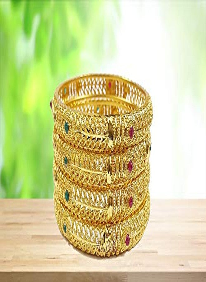 YouBella Fashion Jewellery Traditional Gold Plated Bracelet Bangles Set of 4 for Girls and Women (2.6) - Image 2