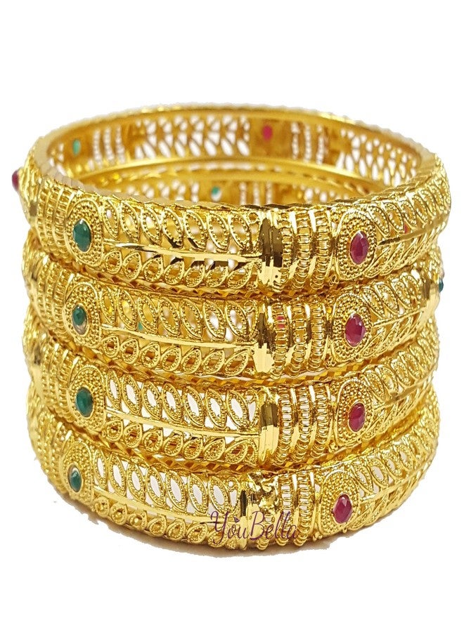 YouBella Fashion Jewellery Traditional Gold Plated Bracelet Bangles Set of 4 for Girls and Women (2.6) - Image 1