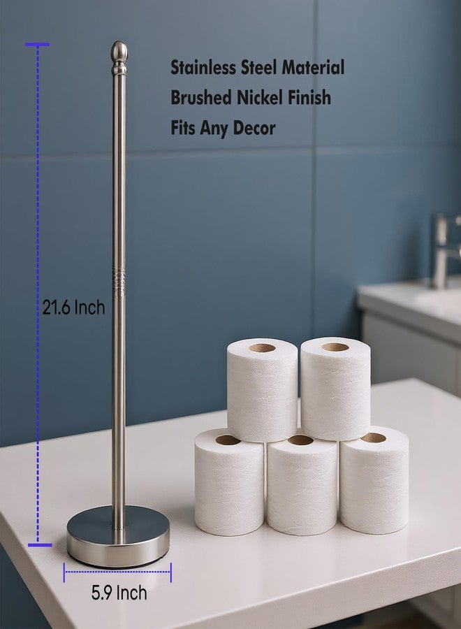 exilon Toilet Paper Holder Stand Holding Up to 5 Paper Rolls, Free-Standing Spare Rolls Storage Holder, Stainless Steel (Brushed Nickel) - Image 3