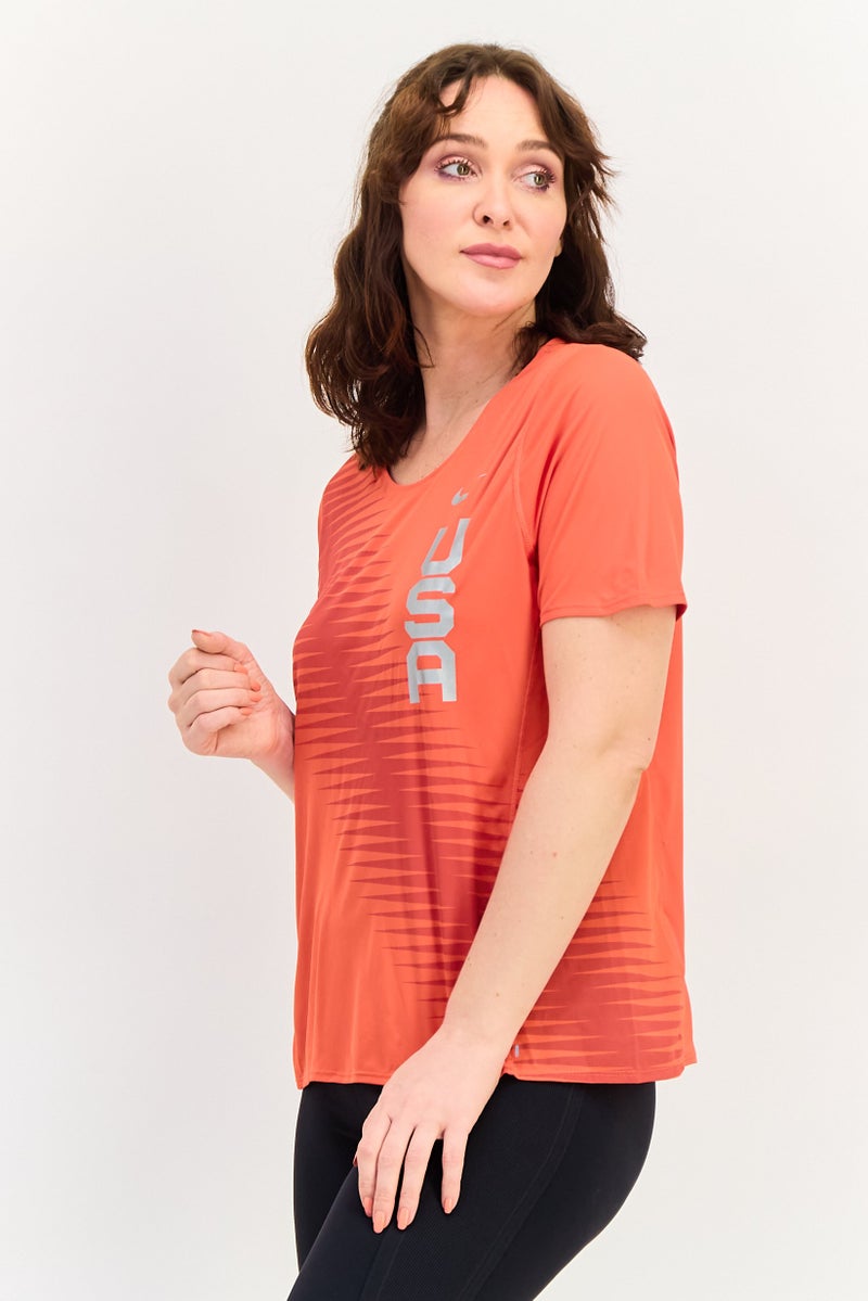 Nike Women Dri Fit Short Sleeve Brand Logo Running T-Shirt, Red - Image 2