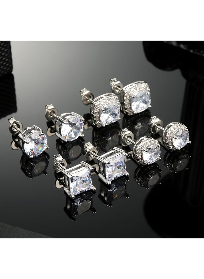 erorex Cubic Zirconia Stud Earrings | 18K White Gold Hypoallergenic Sterling Silver Post Earrings | Brilliant Large Simulated Diamond Halo Stud Earrings For Women Men - Image 2