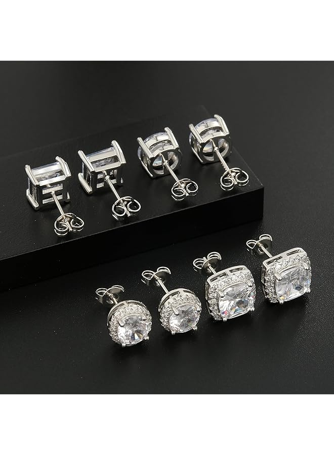 erorex Cubic Zirconia Stud Earrings | 18K White Gold Hypoallergenic Sterling Silver Post Earrings | Brilliant Large Simulated Diamond Halo Stud Earrings For Women Men - Image 4