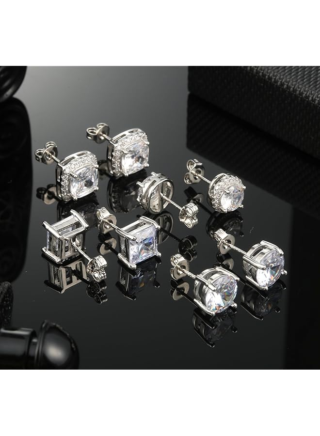 erorex Cubic Zirconia Stud Earrings | 18K White Gold Hypoallergenic Sterling Silver Post Earrings | Brilliant Large Simulated Diamond Halo Stud Earrings For Women Men - Image 3