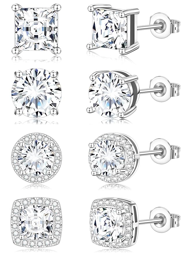 erorex Cubic Zirconia Stud Earrings | 18K White Gold Hypoallergenic Sterling Silver Post Earrings | Brilliant Large Simulated Diamond Halo Stud Earrings For Women Men - Image 1