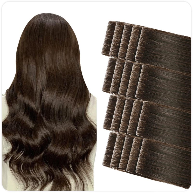 SUYYA Invisible Tape in Hair Extensions Human Hair Darkest Brown Seamless Injected Hand-Tied Pro Quality Virgin Human Hair 20PCS 40G/Pack Straight Tape Ins(14 inch #2 Darkest Brown) - Image 1