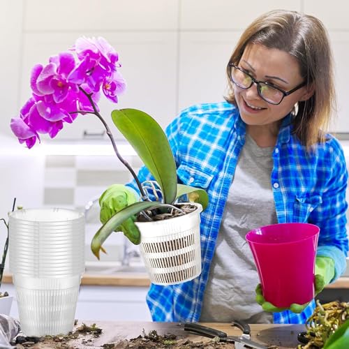 Tim Tim Agro Orchid Pot 8 inch Orchid Pots with Holes 12 Pcs Clear Plastic Orchid Pots Slotted Orchid Pots for Repotting Clear Nursery Pots Net Pots Plastic Flower Plant Pot Indoor Outdoor (8nch, 12pcs) - Image 4