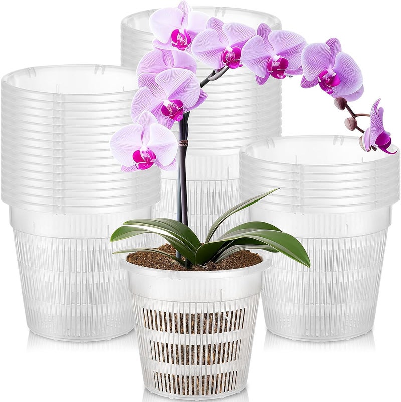 Tim Tim Agro Orchid Pot 8 inch Orchid Pots with Holes 12 Pcs Clear Plastic Orchid Pots Slotted Orchid Pots for Repotting Clear Nursery Pots Net Pots Plastic Flower Plant Pot Indoor Outdoor (8nch, 12pcs) - Image 1