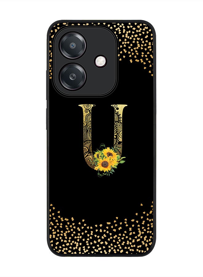 Stylizedd For Oppo A60 5G / A3 5G / A3x 5G Case,Slim fit Camera Protection, Shockproof Thin Phone cover - Custom Floral Monogram - U ( Black ) - Image 1