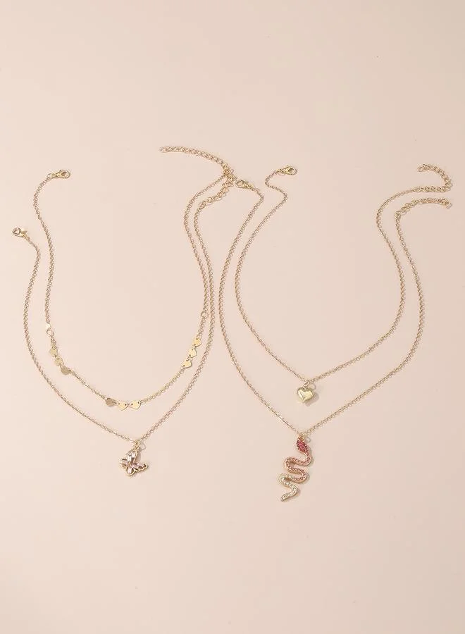 Take Two  Set of 4 - Snake and Heart Pendant Necklace for Women | Best Price UAE