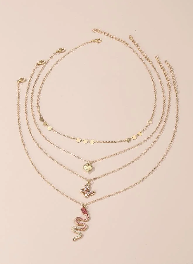 تايك تو Set of 4 - Snake and Heart Pendant Necklace