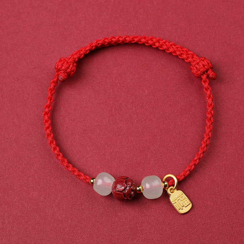 Exam Success Red String Jade Bracelet for Women Red rope imitation Hetian Jade Lotus beads [woven]] 