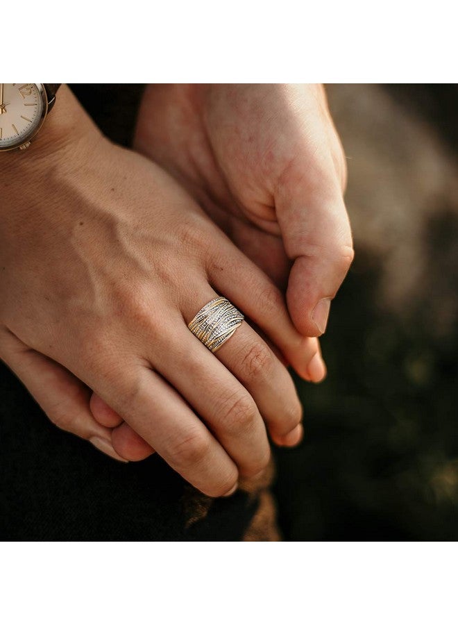Mytys 2 Tone Intertwined Crossover Statement Ring Fashion Chunky Band Rings For Women Black Gold Silver Rose Gold Plated Wide Index Finger Rings Costume Jewelry (Gold And Silver, 9) - Image 3