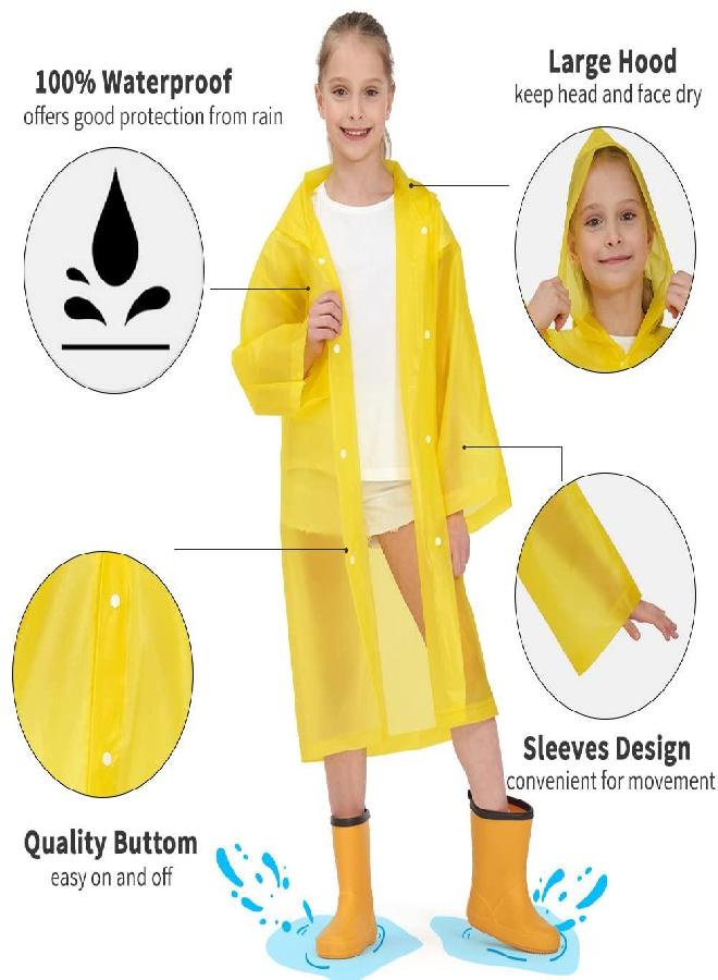 Opret Opret 2 Pack Raincoats for Kids, Reusable Rain Ponchos with Hood and Sleeves Children Waterproof Rain Coats for Boys and Girls, Blue and Yellow  - Image 3