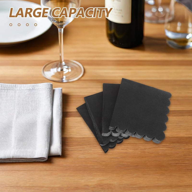 Black Scalloped Edge Paper Napkins 100 Sheets Disposable Dinner Table Setting Napkins for Parties Weddings Showers Event Celebrations - Image 5