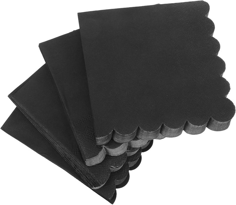 Black Scalloped Edge Paper Napkins 100 Sheets Disposable Dinner Table Setting Napkins for Parties Weddings Showers Event Celebrations - Image 1