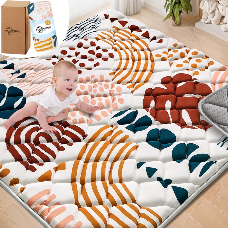 PLUUSHUU Baby Play Mats for Floor, Playpen Mat for Babies, Extra Thicker & Soft Floor Crawling Mat, Foldable Non-Slip Playmat Cushioned for Infants Toddlers (Brown, 50x50 Inch) - Image 1
