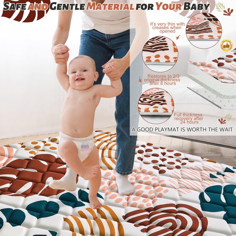 PLUUSHUU Baby Play Mats for Floor, Playpen Mat for Babies, Extra Thicker & Soft Floor Crawling Mat, Foldable Non-Slip Playmat Cushioned for Infants Toddlers (Brown, 50x50 Inch) - Image 4