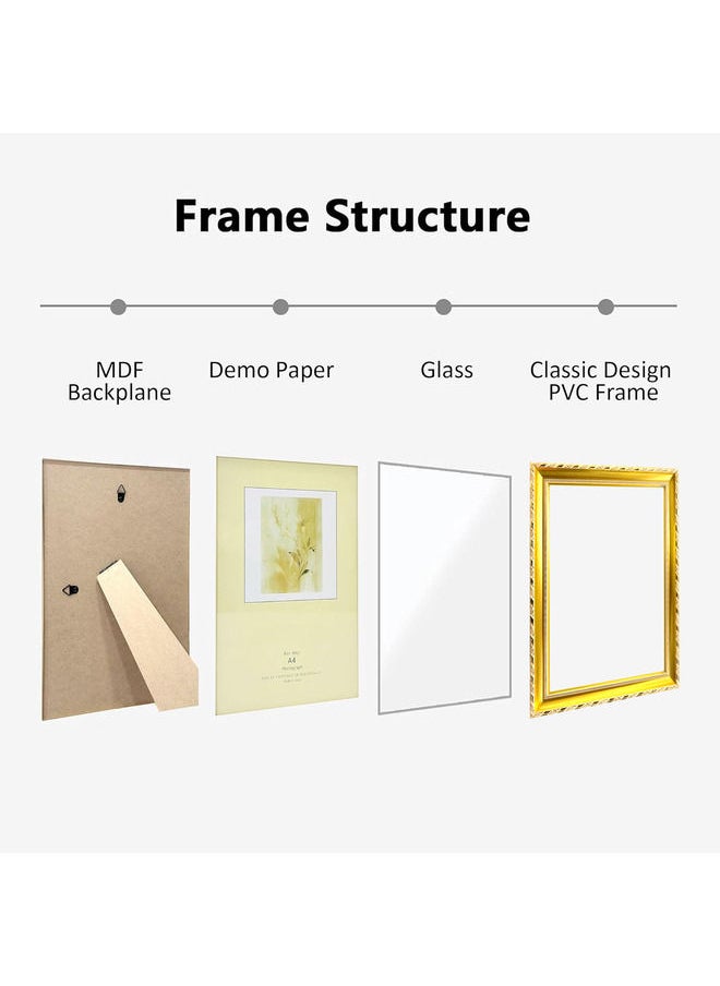 Decorhills - Classic Design A4 Document Certificate Frame –  Real Glass, Wall Mount Tabletop Display, Gold, 25x34cm Frame Size, 6Pcs - Image 1
