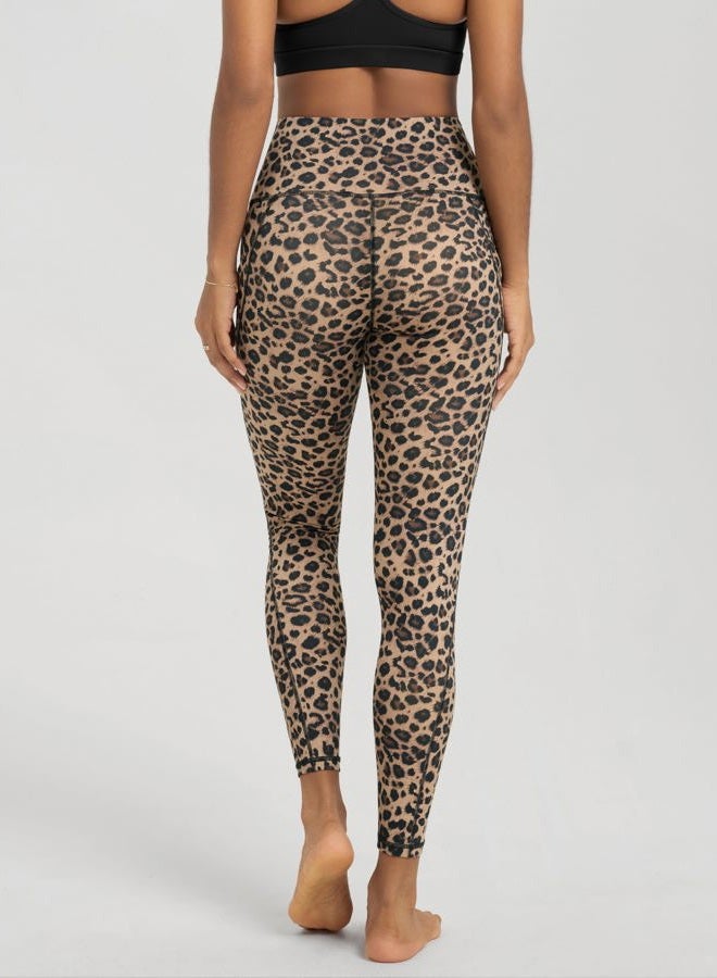 ODODOS Women's High Waisted Yoga Leggings with Pockets, Tummy Control Non See Through Workout Athletic Running Yoga Pants, Leopard, XL - Image 3