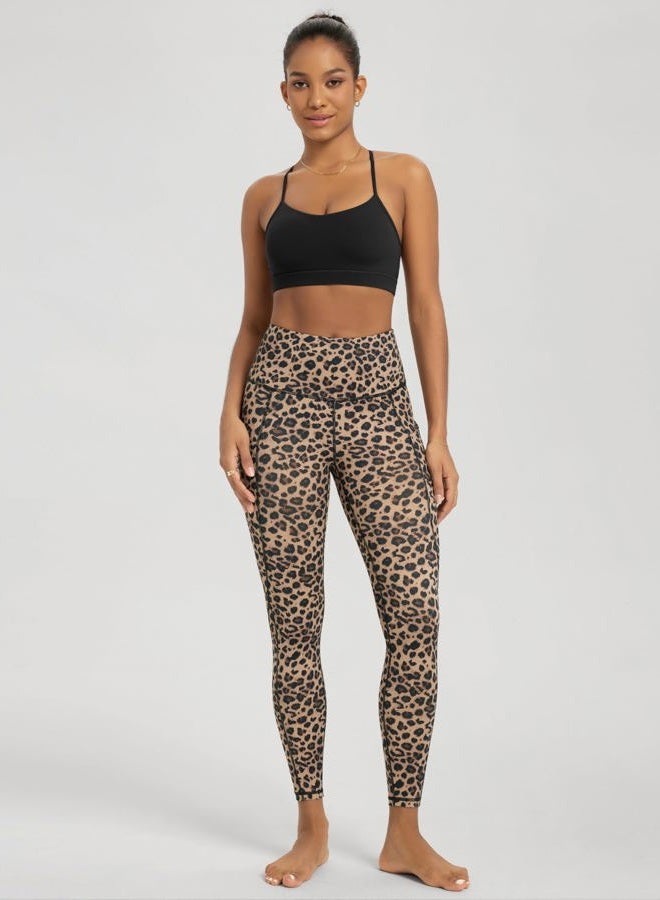 ODODOS Women's High Waisted Yoga Leggings with Pockets, Tummy Control Non See Through Workout Athletic Running Yoga Pants, Leopard, XL - Image 4