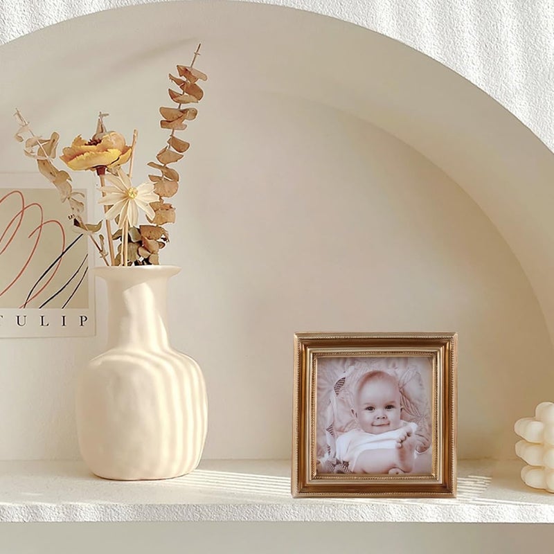 Sikoo 4X4 Picture Frame Square Small Brass Vintage Beaded Picture Frame Tabletop And Wall Mount Antique Wall Decor - Image 2