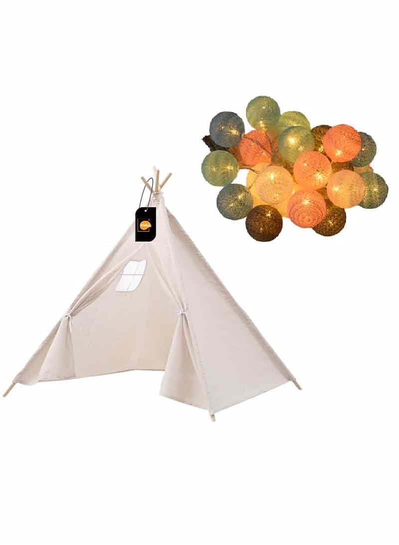 Kidle Chilldren's Play Tent With String Lights 140x140x180cm - Image 1