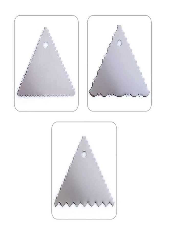 EXCEL ENTERPRISES 3Pc Triangle Cake Scraper Smoother Set, Stainless Steel Side Comb and Icing Smoother Set of 3 - Image 1