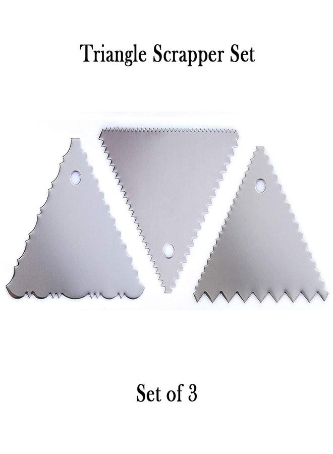 EXCEL ENTERPRISES 3Pc Triangle Cake Scraper Smoother Set, Stainless Steel Side Comb and Icing Smoother Set of 3 - Image 2