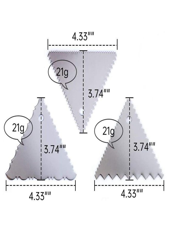 EXCEL ENTERPRISES 3Pc Triangle Cake Scraper Smoother Set, Stainless Steel Side Comb and Icing Smoother Set of 3 - Image 3