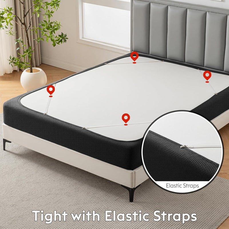 MIYE Jacquard Fabric Box Spring Cover,Super Stretchy Wrap Around 4 Sides Elastic Bed Skirt,Wrinkle & Fading Resistant,Washable & Easy Fit. (Black, Queen) - Image 5