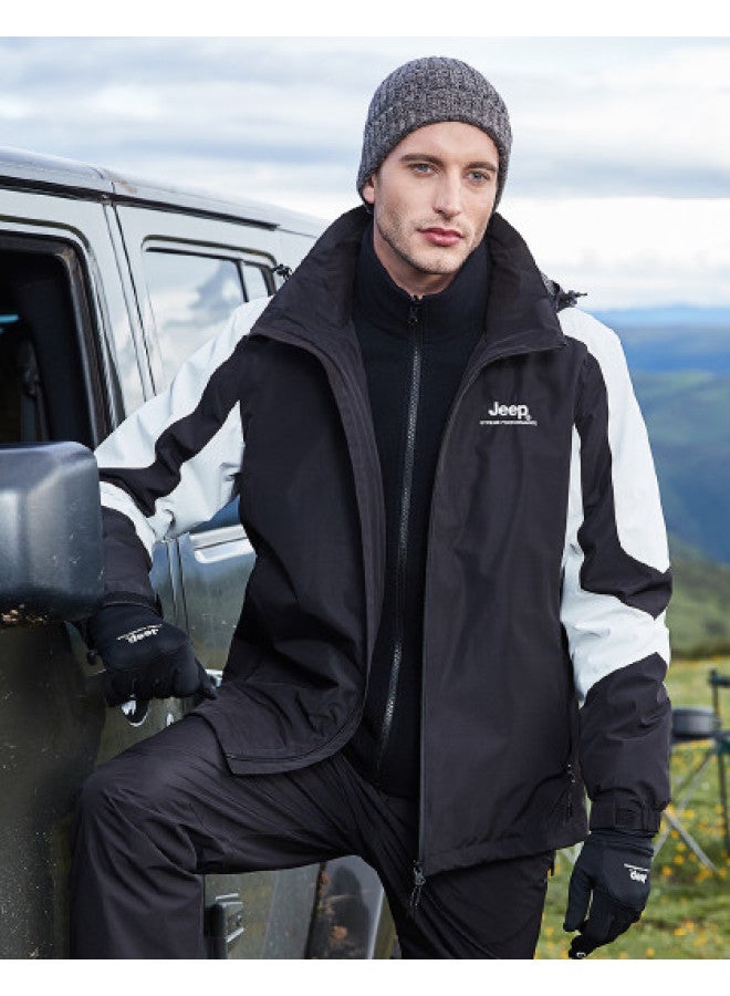 Jeep Men's Autumn/winter 3-in-1 Outdoor Sports Hooded Jacket With Fleece Lining (two-piece Set) - Image 1